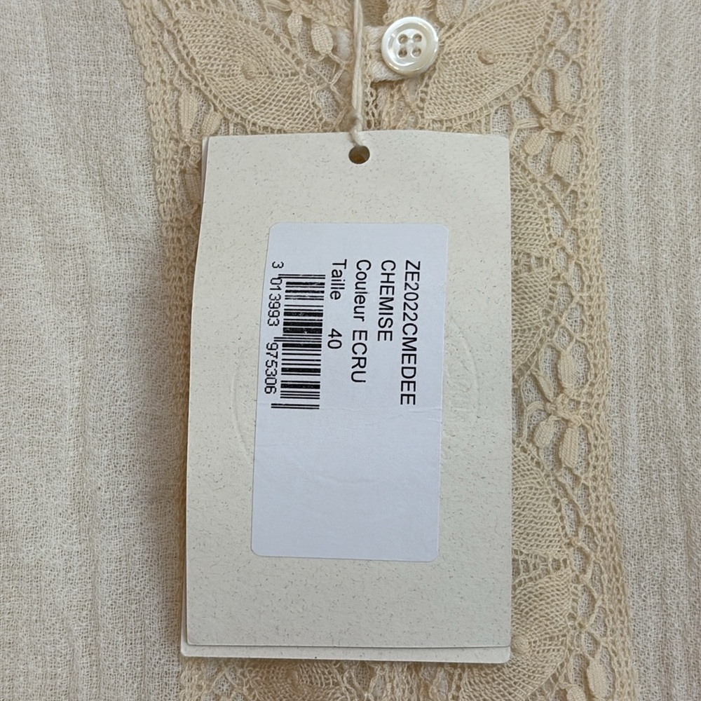 Zyga Lin'n Laundry NWT Medee Chemise Ivory Cotton Gauze Button Up Lace Top FR 40 - Picture 6 of 17